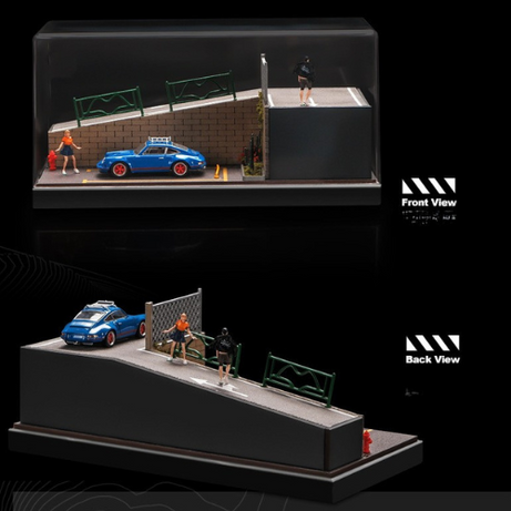 Mô Hình Diorama 1:64 – Cảnh Phố Dốc, Xe Kim Loại, Hộp Trưng Bày Chống Bụi - Garage mini 1:64 cho bàn làm việc.