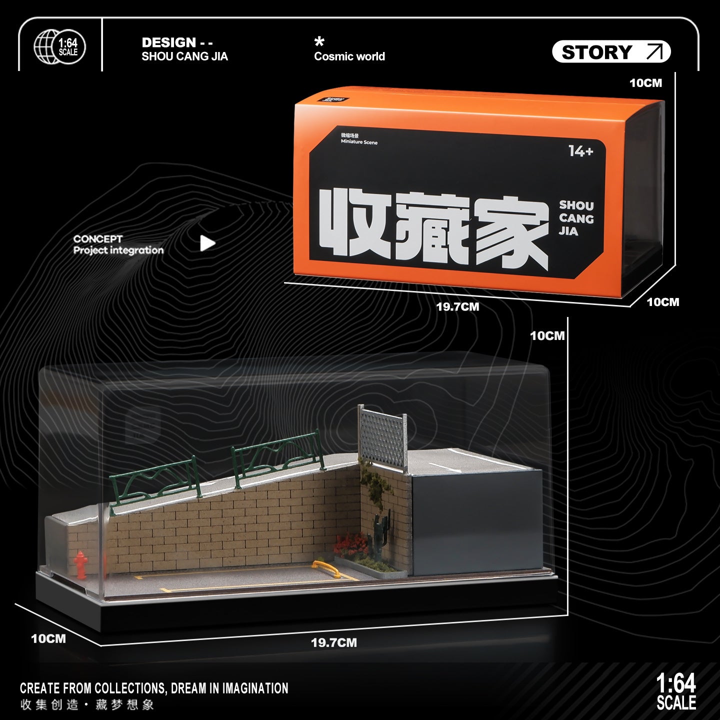 Mô Hình Diorama 1:64 – Cảnh Phố Dốc, Xe Kim Loại, Hộp Trưng Bày Chống Bụi - Garage mini 1:64 cho bàn làm việc.