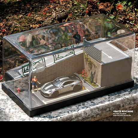 Mô Hình Diorama 1:64 – Cảnh Phố Dốc, Xe Kim Loại, Hộp Trưng Bày Chống Bụi - Garage mini 1:64 cho bàn làm việc.