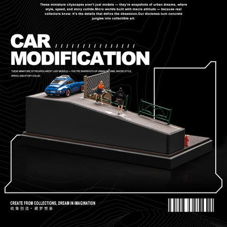 Mô Hình Diorama 1:64 – Cảnh Phố Dốc, Xe Kim Loại, Hộp Trưng Bày Chống Bụi - Garage mini 1:64 cho bàn làm việc.