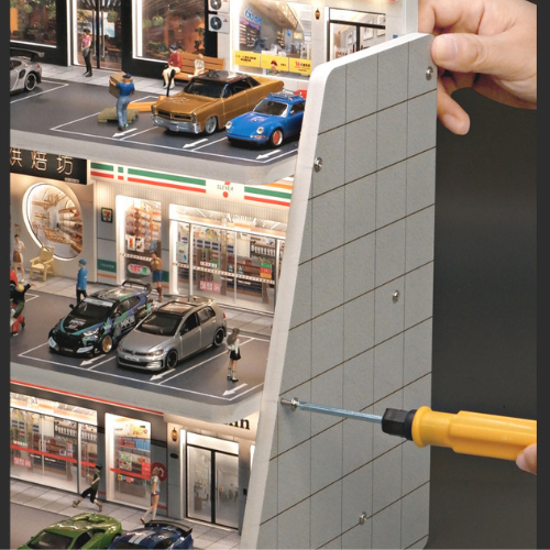 Mô Hình Diorama 1:64 – Bãi Đỗ Xe 3D - Có Đèn LED - Kiến Trúc Đa Tầng - Kệ trưng bày xe mô hình cho bàn làm việc.