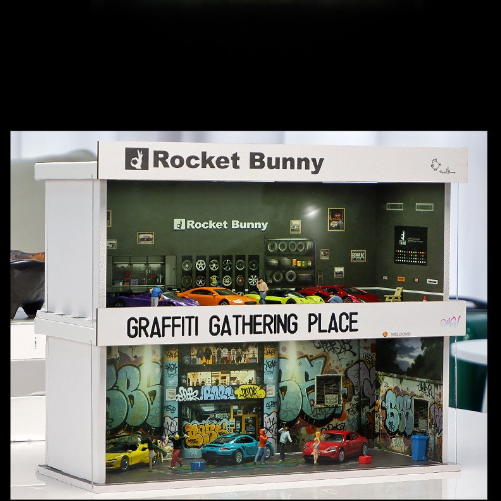 Garage  Trưng Bày Xe Mô Hình 1:64 Có Đèn LED – Tủ Mica Mini - Lắp Ráp Dễ Dàng.