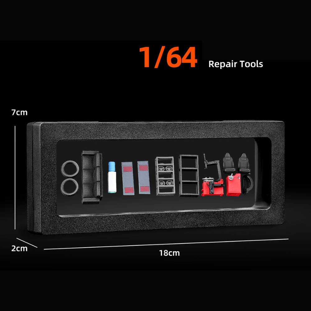 Bộ Phụ Kiện Sửa Xe 1:64 Resin Sơn Màu Sẵn – Dụng Cụ Garage Mini Diorama 3D DIY.
