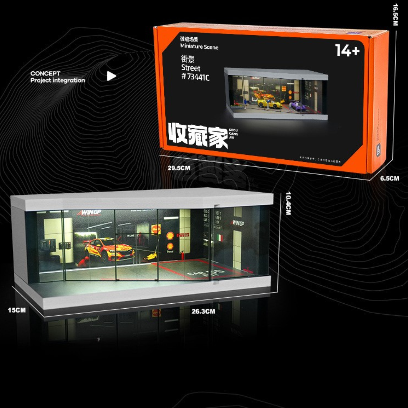 Mô Hình Diorama 1:64 – Cảnh Garage Đường Đua - Có Đèn LED - Hộp Trưng Bày Chống Bụi- Lắp Ráp Dễ Dàng.