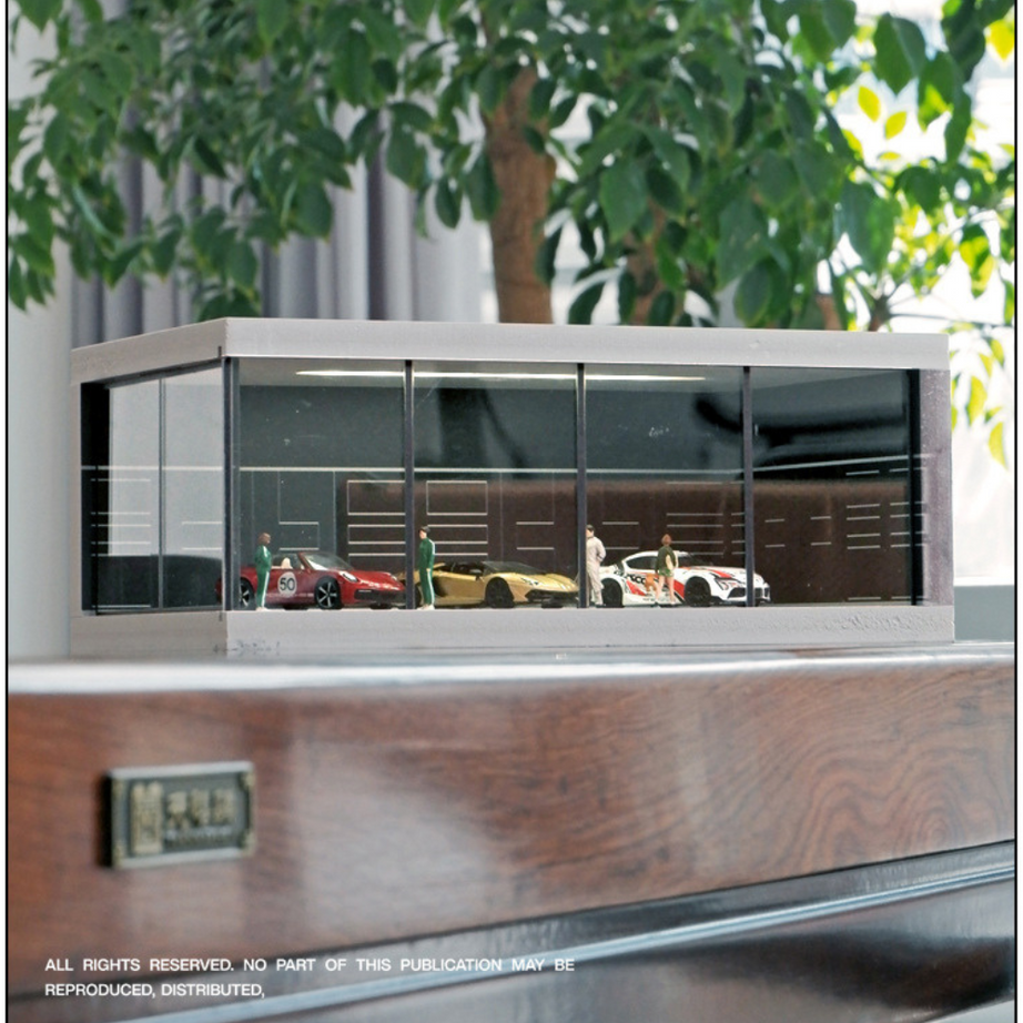 Mô Hình Showroom Trưng Bày Xe 1:64 Có Đèn LED – Tủ Acrylic Trong Suốt Cao Cấp, Garage Mini 3D.