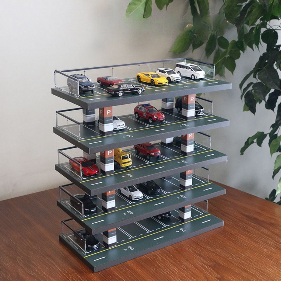 Garage Trưng Bày Xe Mô Hình 1:64 – Bãi Đỗ Xe Giả Lập Có Đèn LED - Tủ Acrylic Chống Bụi - Kệ Lưu Trữ Xe Diecast (Tomica, TLV, Hot Wheels, Mini GT).