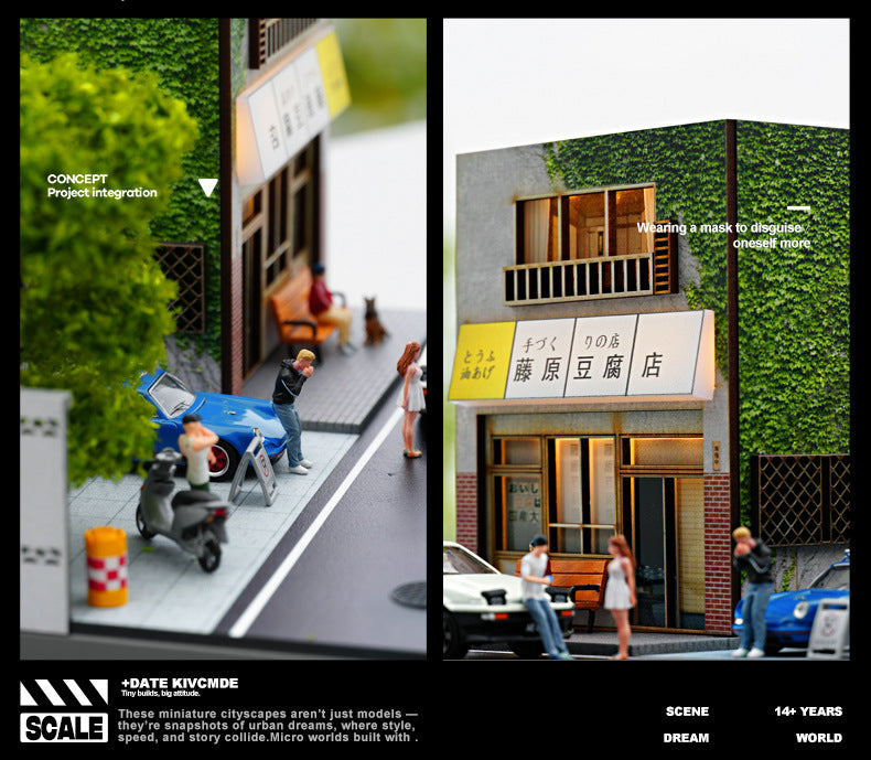 Mô Hình Diorama 1:64 – Nhà Hàng Fuji 2 Tầng - Có Đèn LED - Diorama trưng bày xe mô hình 1:64 có LED.