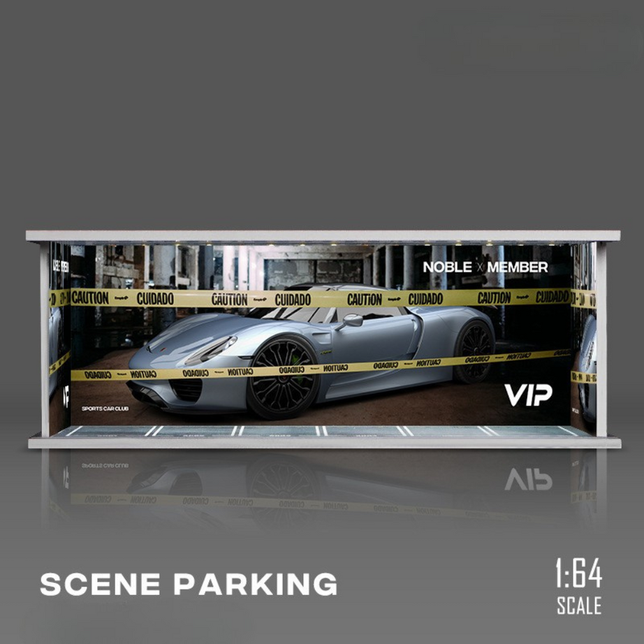 Diorama Bãi Đỗ Xe 6 Slot 1:64 – Có Đèn LED, Formex Cứng & Mica Chống Bụi.