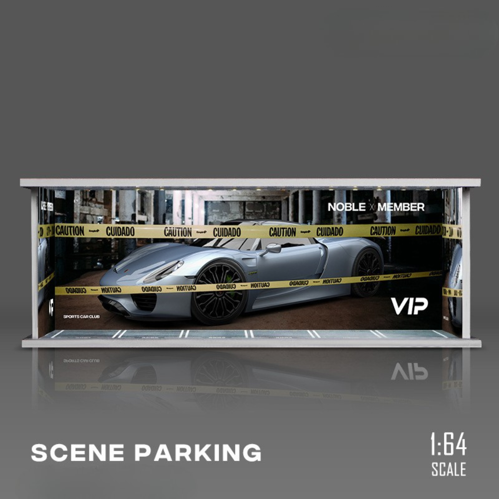 Diorama Bãi Đỗ Xe 6 Slot 1:64 – Có Đèn LED, Formex Cứng & Mica Chống Bụi.