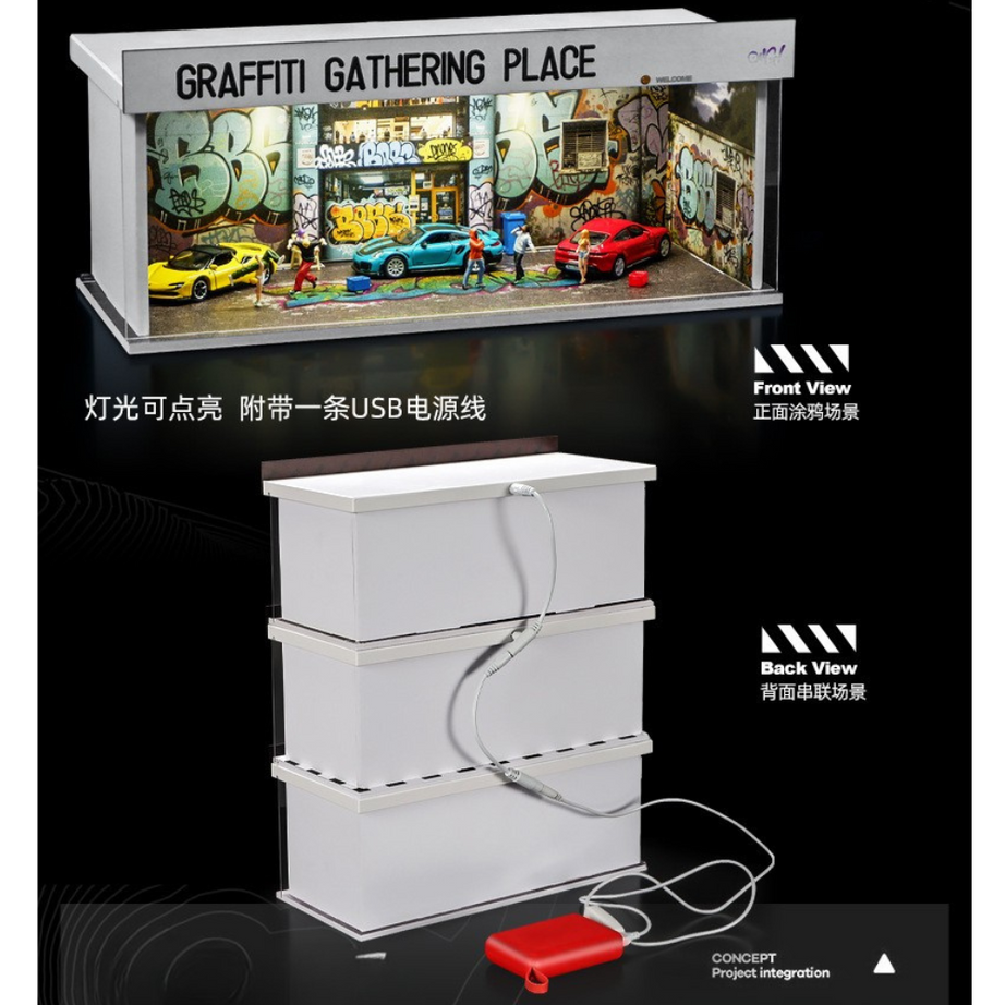 Garage  Trưng Bày Xe Mô Hình 1:64 Có Đèn LED – Tủ Mica Mini - Lắp Ráp Dễ Dàng.