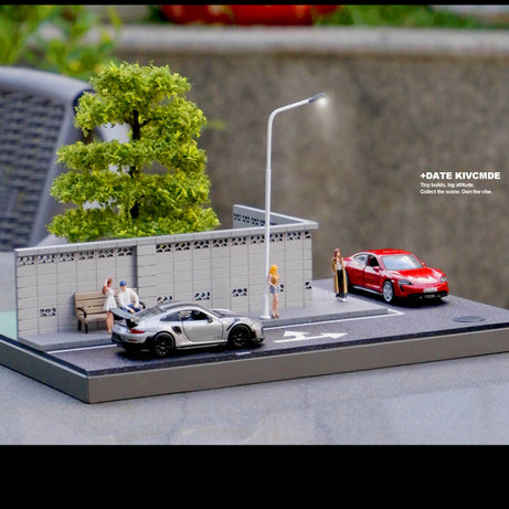 Mô Hình Diorama 1:64 – Cảnh Góc Phố, Góc Đường Có Đèn LED, Xe Mini 3D - Quà tặng cho người sưu tập xe mô hình.
