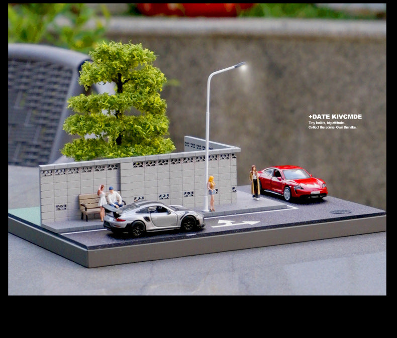 Mô Hình Diorama 1:64 – Cảnh Góc Phố, Góc Đường Có Đèn LED, Xe Mini 3D - Quà tặng cho người sưu tập xe mô hình.