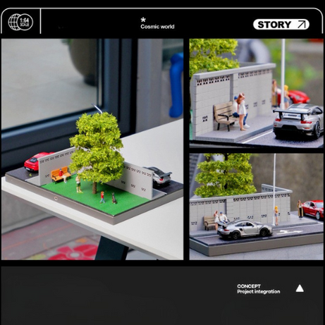 Mô Hình Diorama 1:64 – Cảnh Góc Phố, Góc Đường Có Đèn LED, Xe Mini 3D - Quà tặng cho người sưu tập xe mô hình.