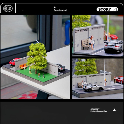 Mô Hình Diorama 1:64 – Cảnh Góc Phố, Góc Đường Có Đèn LED, Xe Mini 3D - Quà tặng cho người sưu tập xe mô hình.