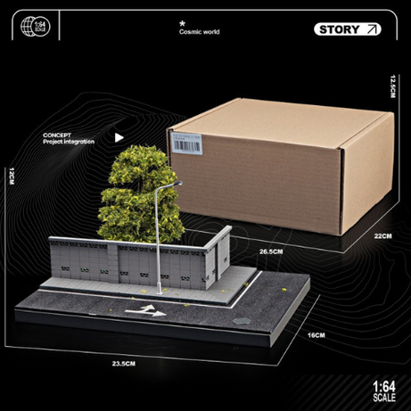 Mô Hình Diorama 1:64 – Cảnh Góc Phố, Góc Đường Có Đèn LED, Xe Mini 3D - Quà tặng cho người sưu tập xe mô hình.