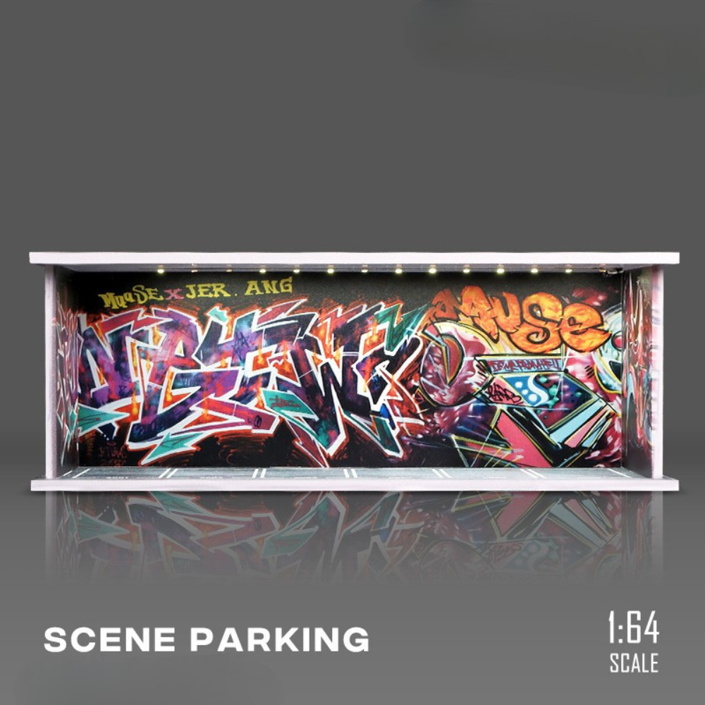 Diorama Bãi Đỗ Xe 6 Slot 1:64 – Có Đèn LED, Formex Cứng & Mica Chống Bụi.