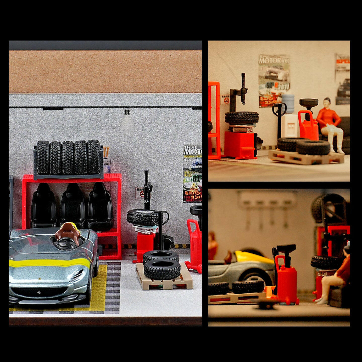 Bộ Phụ Kiện Sửa Xe 1:64 Resin Sơn Màu Sẵn – Dụng Cụ Garage Mini Diorama 3D DIY.