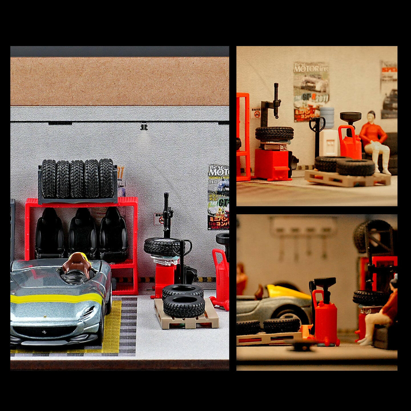 Bộ Phụ Kiện Sửa Xe 1:64 Resin Sơn Màu Sẵn – Dụng Cụ Garage Mini Diorama 3D DIY.