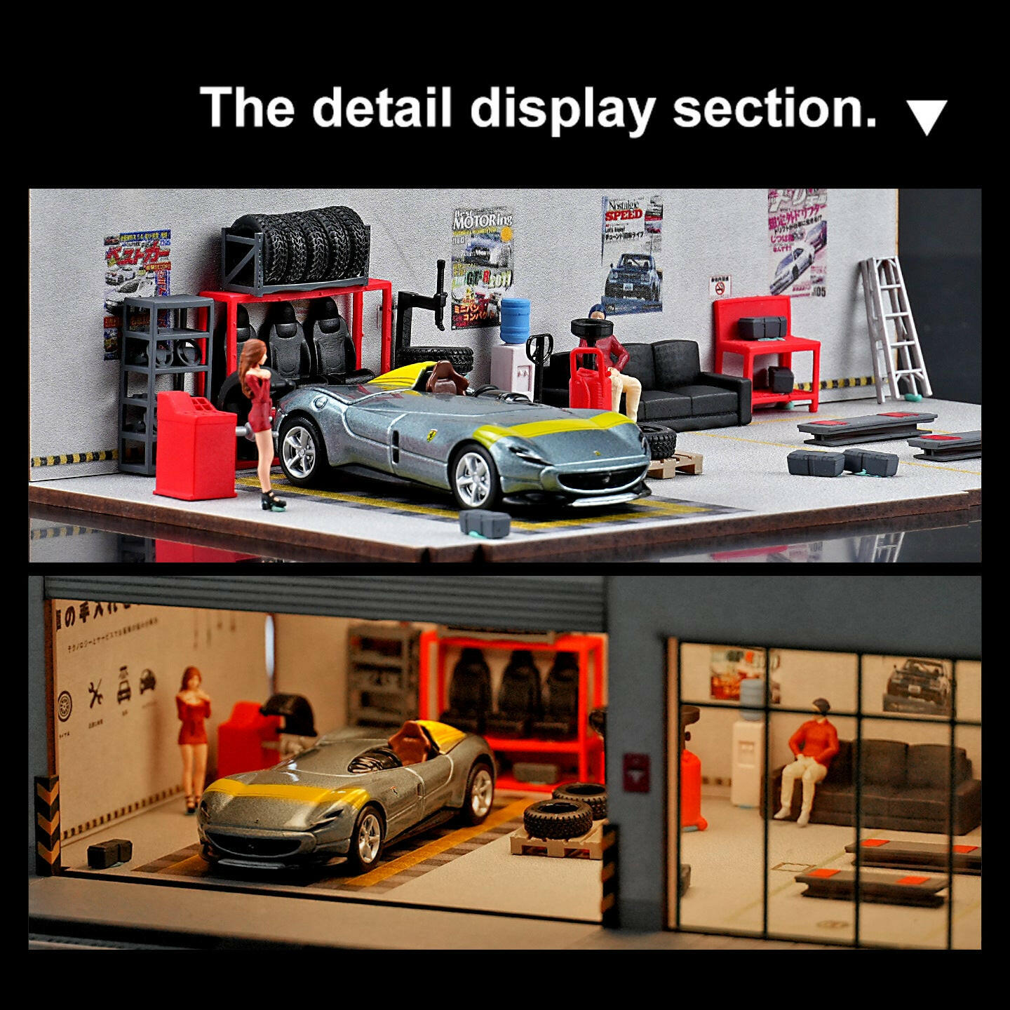 Bộ Phụ Kiện Sửa Xe 1:64 Resin Sơn Màu Sẵn – Dụng Cụ Garage Mini Diorama 3D DIY.