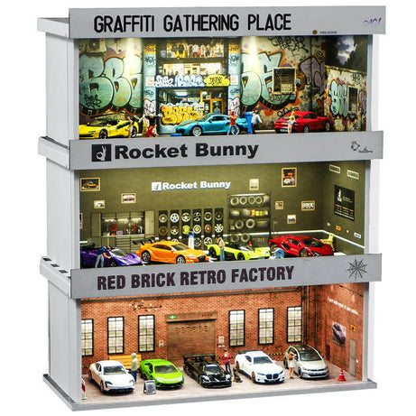Garage  Trưng Bày Xe Mô Hình 1:64 Có Đèn LED – Tủ Mica Mini - Lắp Ráp Dễ Dàng.