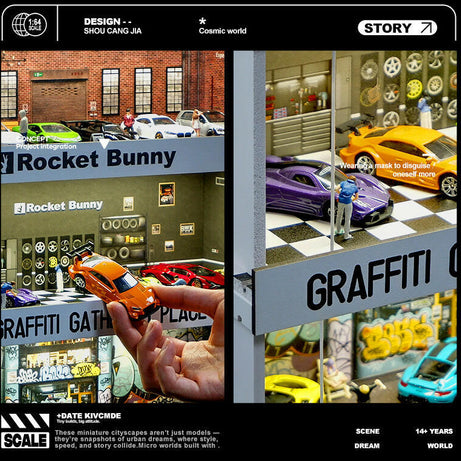 Garage  Trưng Bày Xe Mô Hình 1:64 Có Đèn LED – Tủ Mica Mini - Lắp Ráp Dễ Dàng.