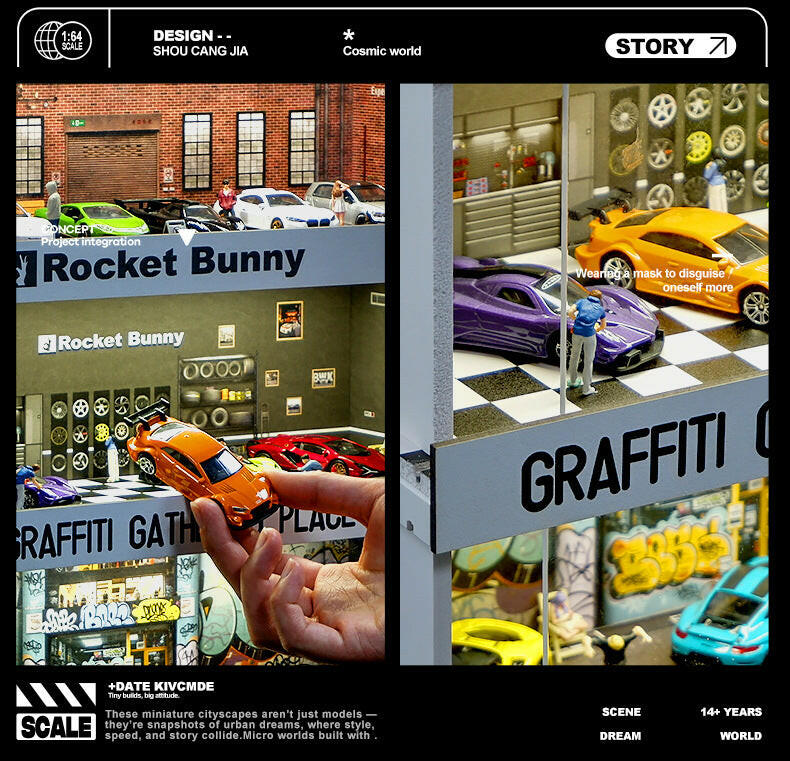 Garage  Trưng Bày Xe Mô Hình 1:64 Có Đèn LED – Tủ Mica Mini - Lắp Ráp Dễ Dàng.