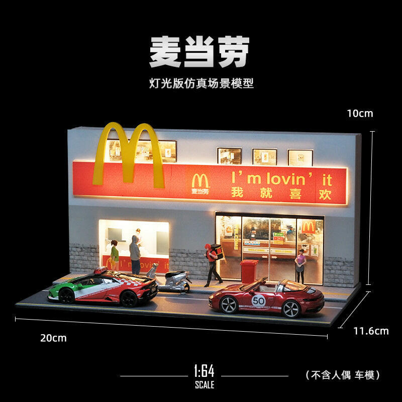 Mô Hình Diorama Cảnh Phố 1:64 – McDonald's, 7-Eleven, Siêu Thị Mini – Có đèn LED - Dễ lắp ráp.