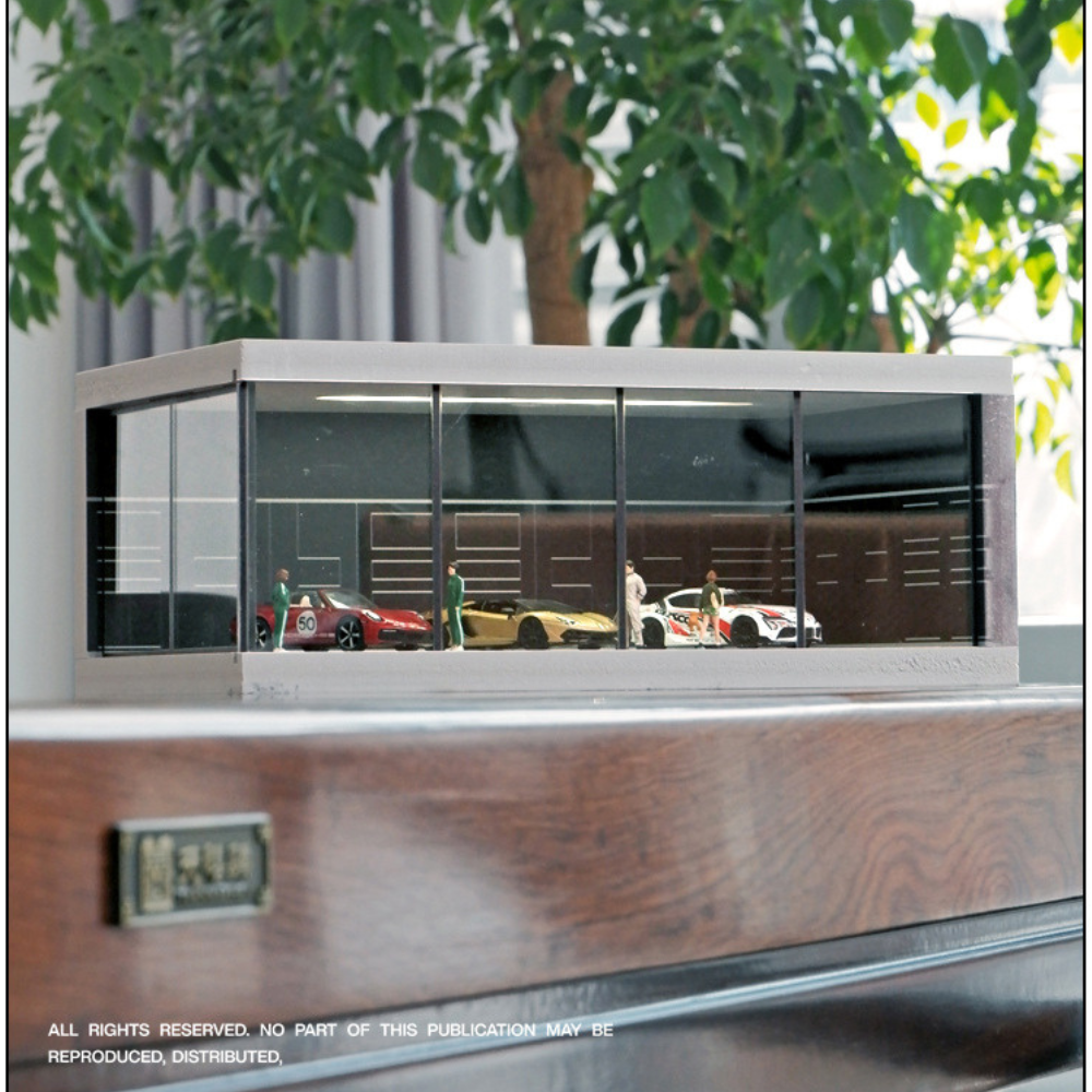 Mô Hình Showroom Trưng Bày Xe 1:64 Có Đèn LED – Tủ Acrylic Trong Suốt Cao Cấp, Garage Mini 3D.