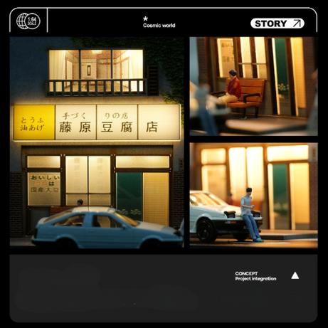 Mô Hình Diorama 1:64 – Nhà Hàng Fuji 2 Tầng - Có Đèn LED - Diorama trưng bày xe mô hình 1:64 có LED.