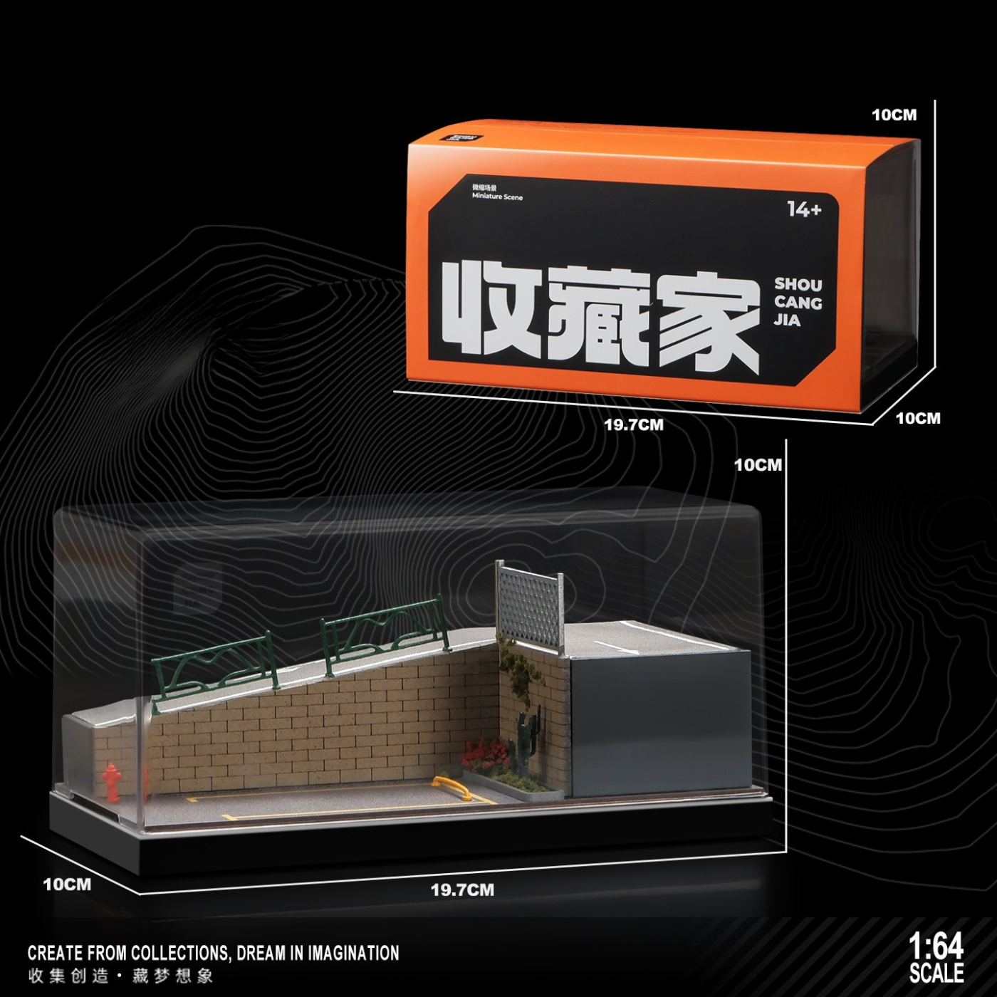 Mô Hình Diorama 1:64 – Cảnh Phố Dốc, Xe Kim Loại, Hộp Trưng Bày Chống Bụi - Garage mini 1:64 cho bàn làm việc.