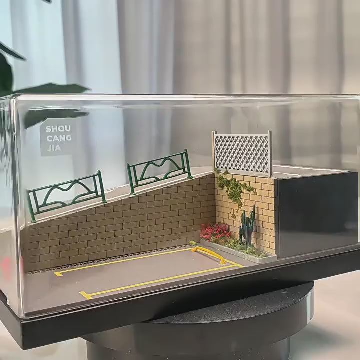Mô Hình Diorama 1:64 – Cảnh Phố Dốc, Xe Kim Loại, Hộp Trưng Bày Chống Bụi - Garage mini 1:64 cho bàn làm việc.